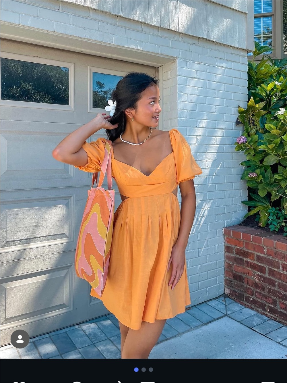 Women's Orange Puff-Sleeve Mini Dress